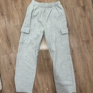 Gray Cargo Sweatpants Jogger Style Elastic Waist Size S/M